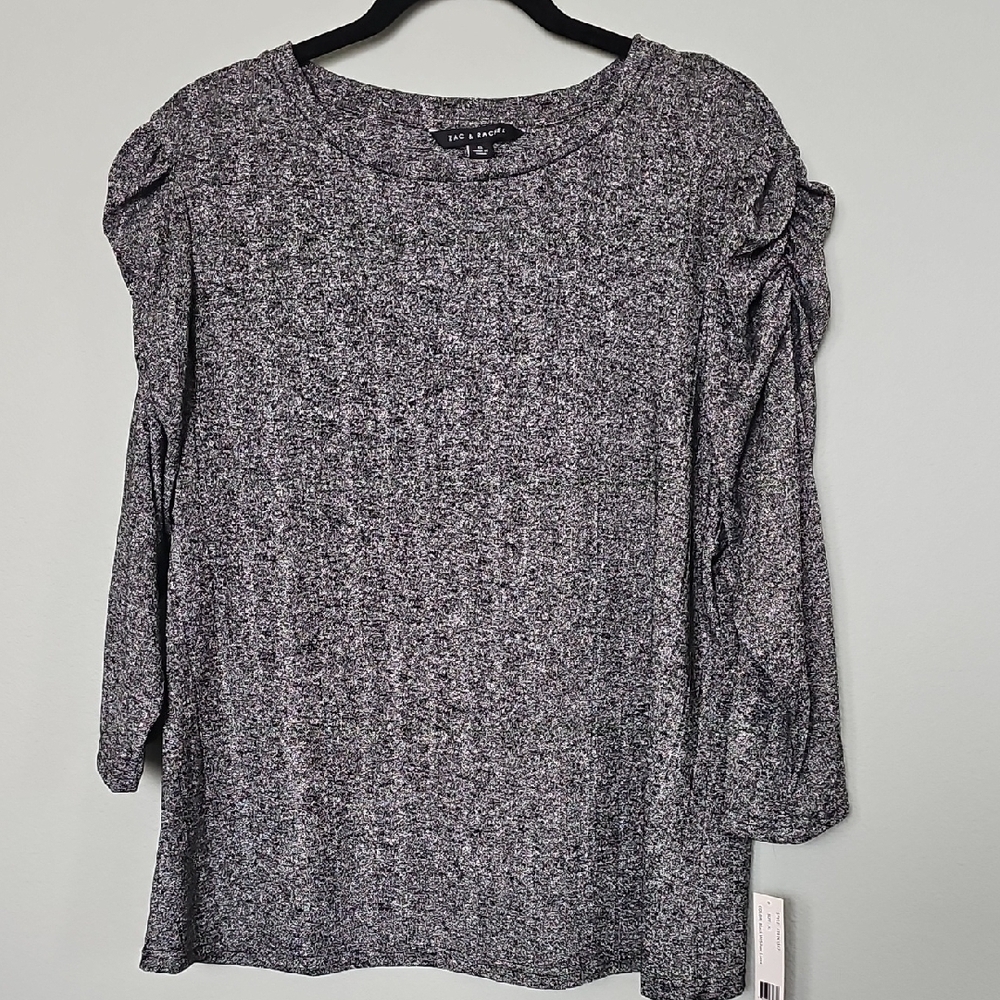 Zac & Rachel NWT Romantic Textured Gray 3/4 Sleeve Shimmer Top XL